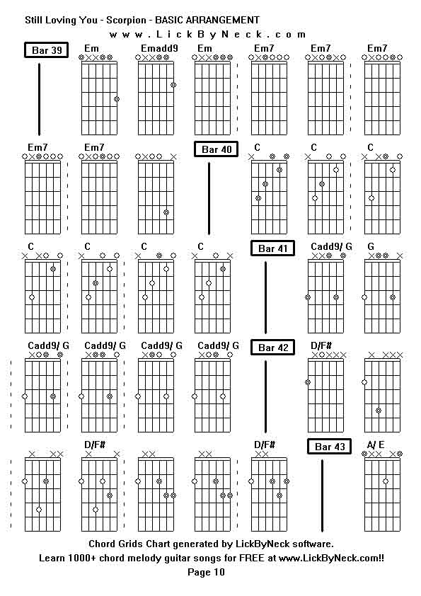 Chord Grids Chart of chord melody fingerstyle guitar song-Still Loving You - Scorpion - BASIC ARRANGEMENT,generated by LickByNeck software.